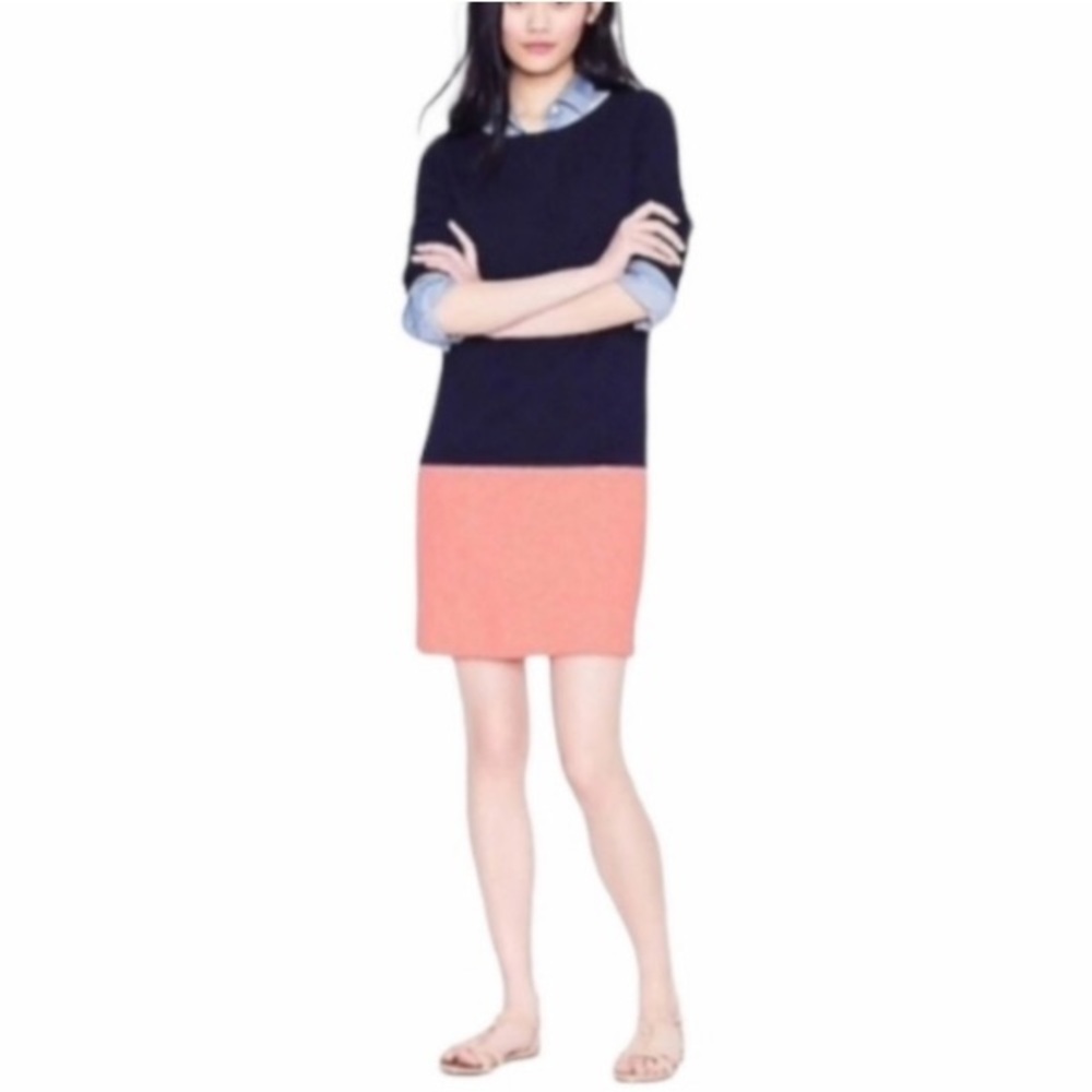 J. CREW Colorblock Knit Dress / Zip Slits / Navy & Coral